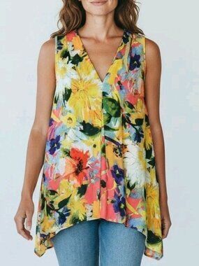 Spense Top Womens Small Multicolor V-neck Sleeveless Tank Flowy  Colorful